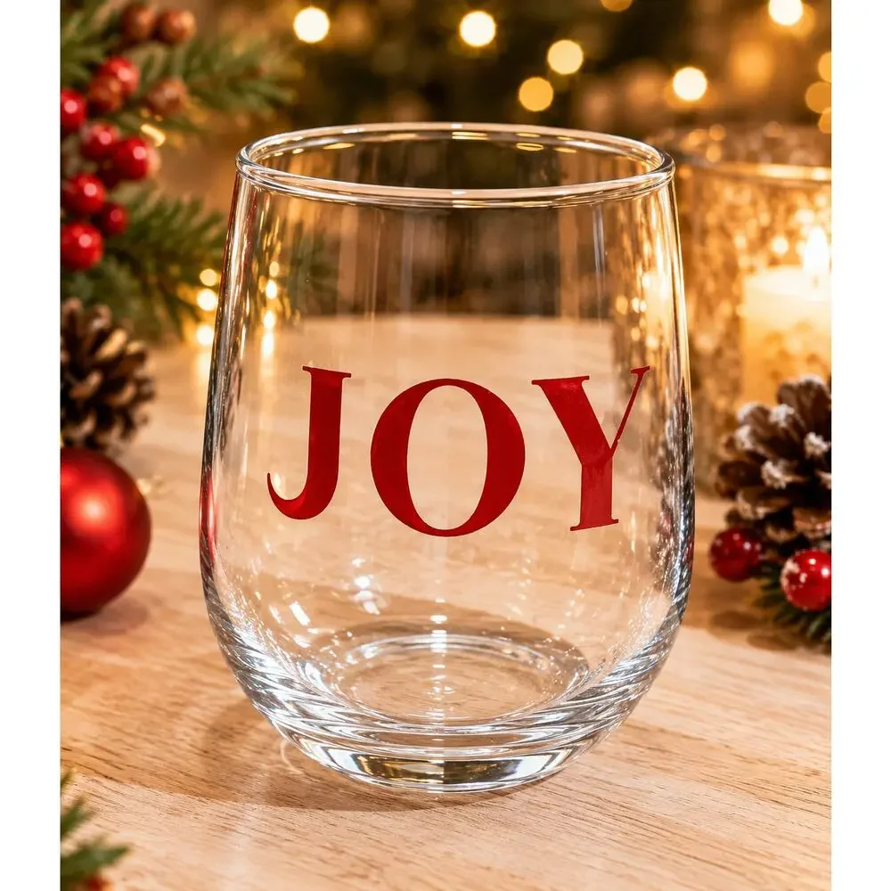 Handmade Christmas Tree Stemless Wine Glass – Holiday Tumbler – Brand New SET 3